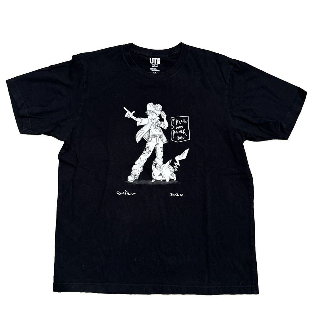 Uniqlo Pokemon Daniel Arsham Pikachu Trainer 3020 Black Graphic Tee XL
